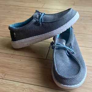 Gently used Youth size 3 denim Hey Dude casual slides.